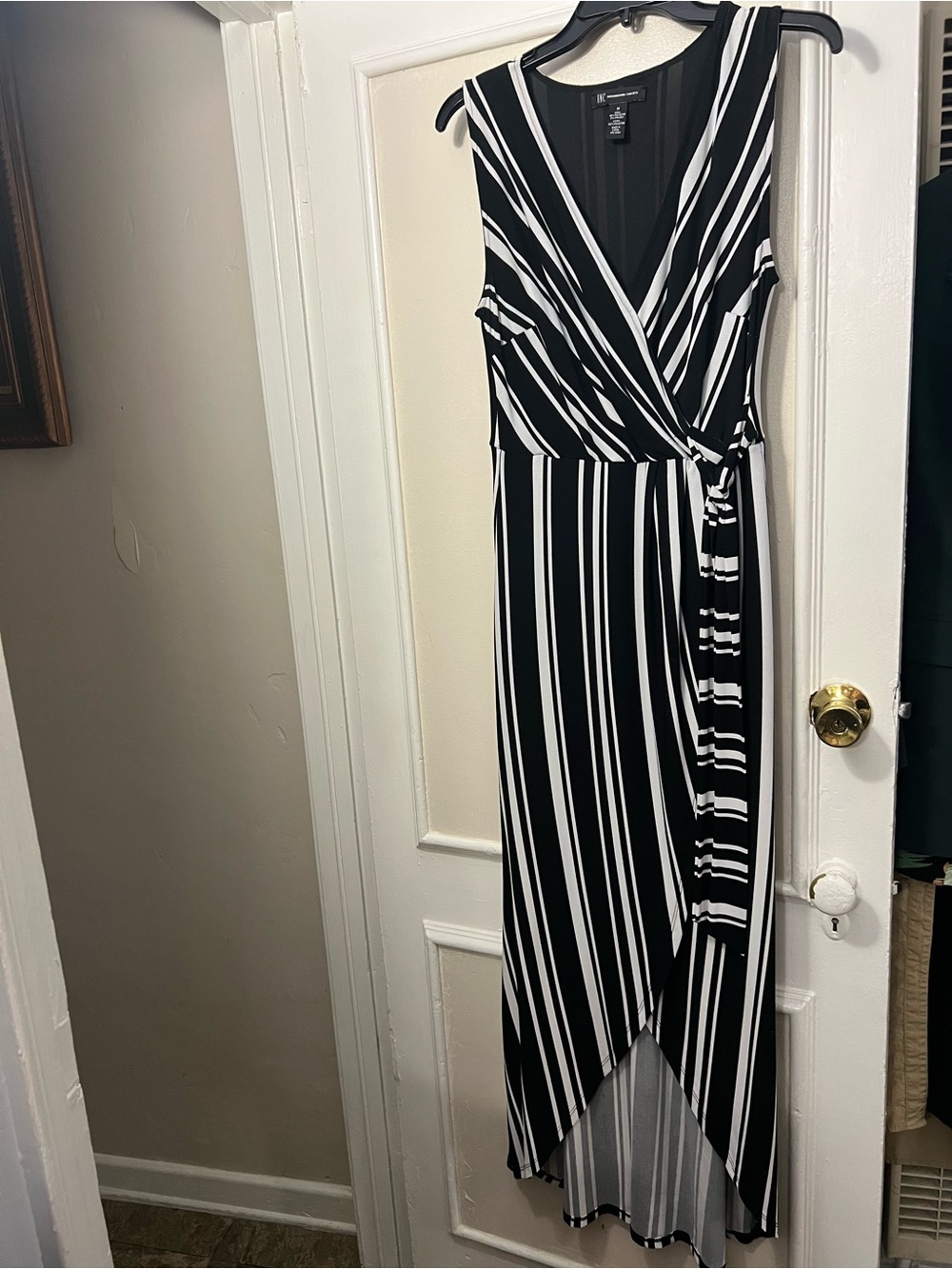 INC International Concepts Black & White Striped High-Low Wrap Dress